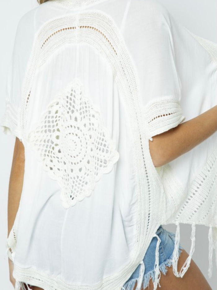 Crochet Detail Kimono Cardigan