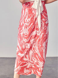 Pink Marble Ruched Midi Skirt