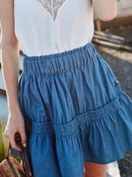 Denim Tiered Mini Skirt