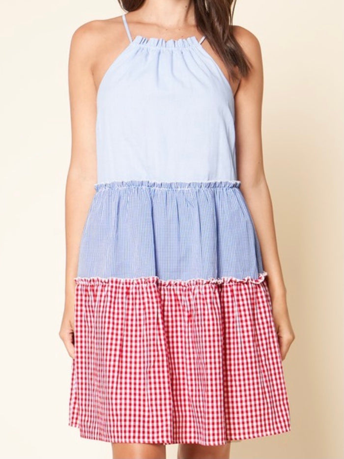 Tiered Gingham Short Dress