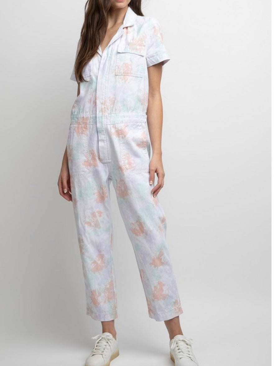 Tie Dye Splatter Utility Jumpsuit