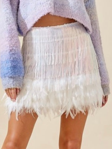 Iridescent Feather Sequin Short Skirt