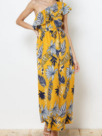 Mustard Tropical One Shoulder Maxi Dress