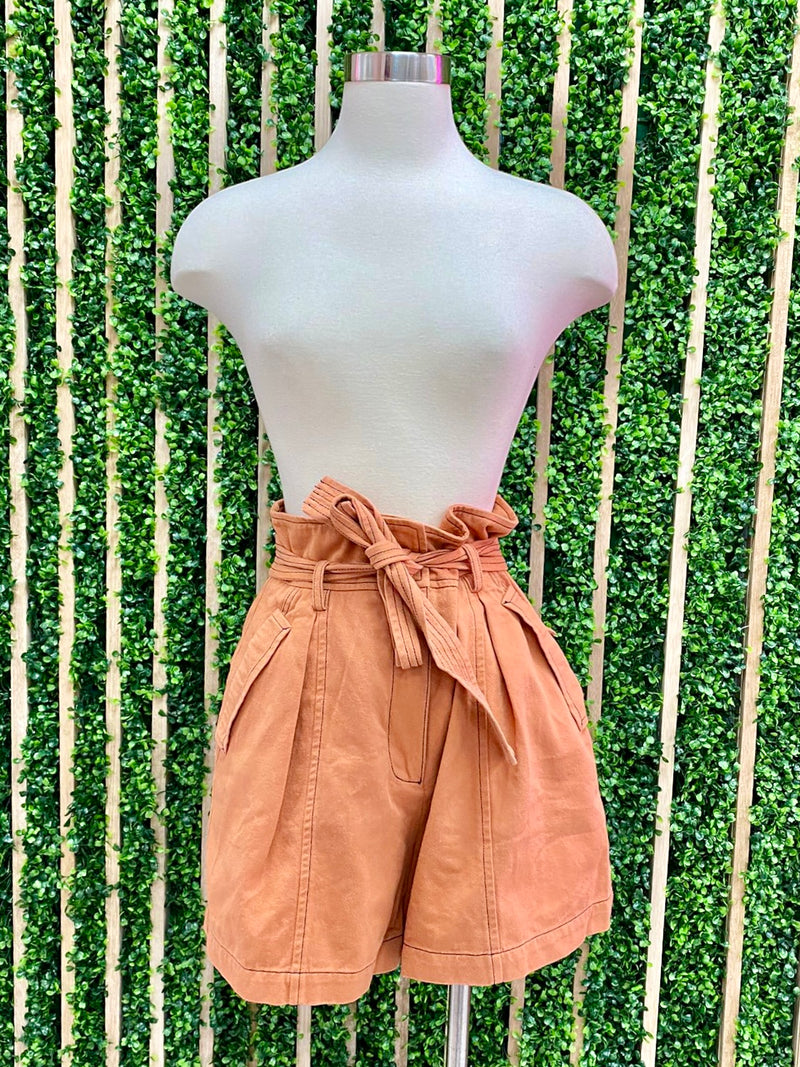 Contrast Stitch High Waist Shorts