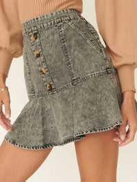 Acid Wash Denim Ruffled Drop Waist Skirt