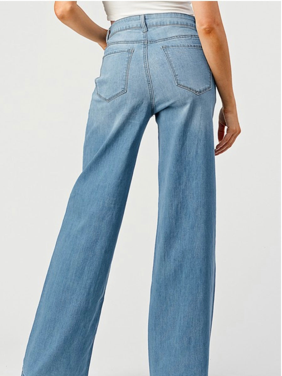 Blue Wide Leg Denim Palazzo