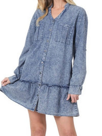 Blue Washed Chambray Drop Waist Short