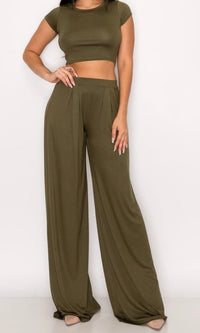 Olive Crop Pant Set