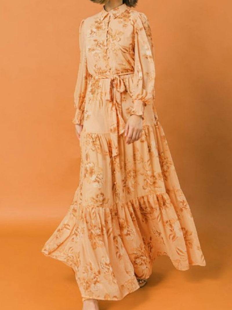Peach Floral Button Down Maxi Dress