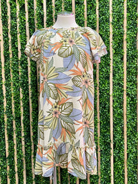 Peach Tropical Print Dress