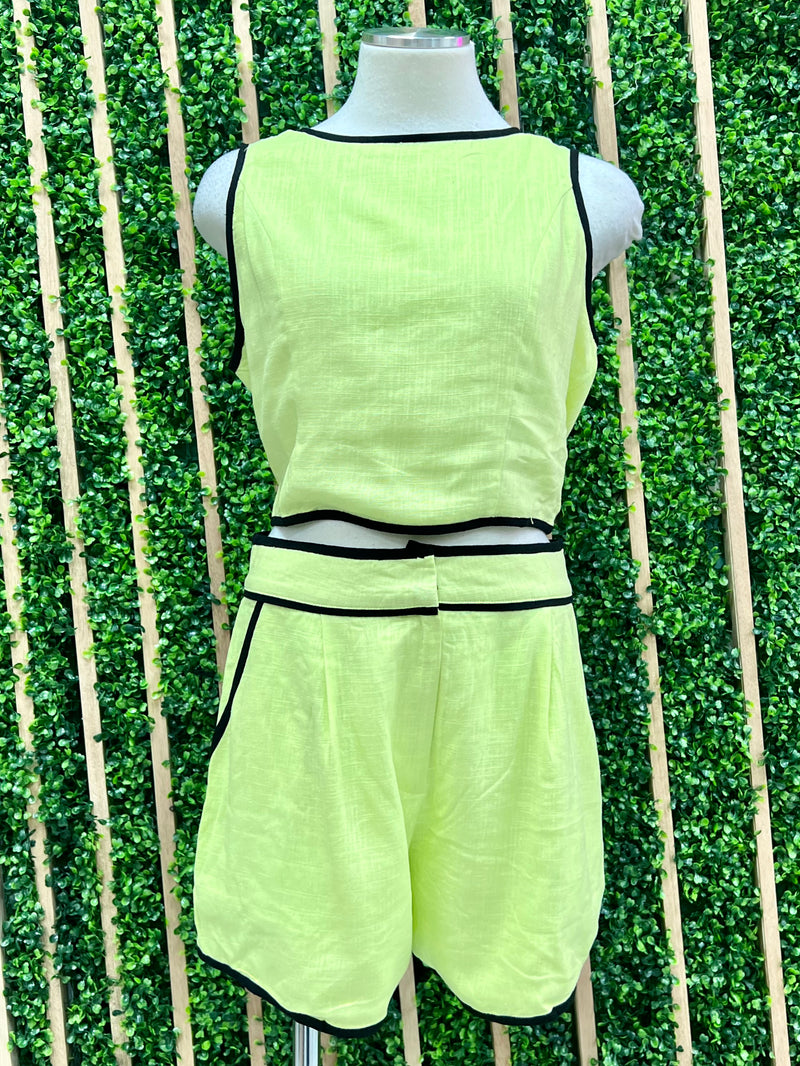 Piping Detail Linen Short Pant Set