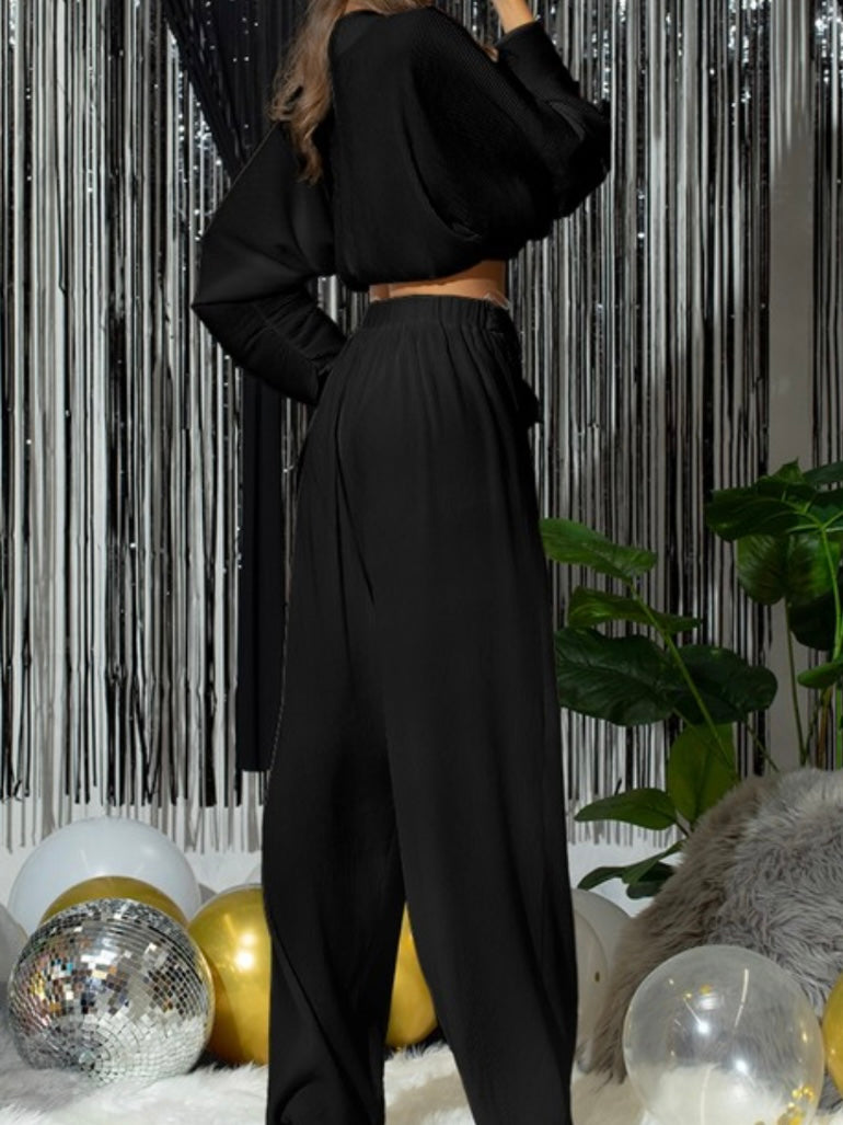 Black Pleated Wide Leg Pants