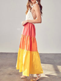 Color Block Halter Midi Dress