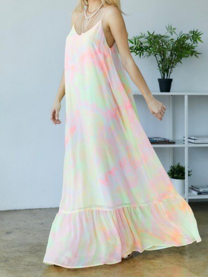 Pink Tie Dye Tiered Maxi