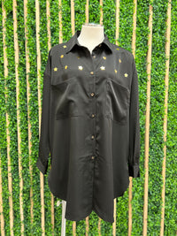 Gold Foil Star Button Down Blouse