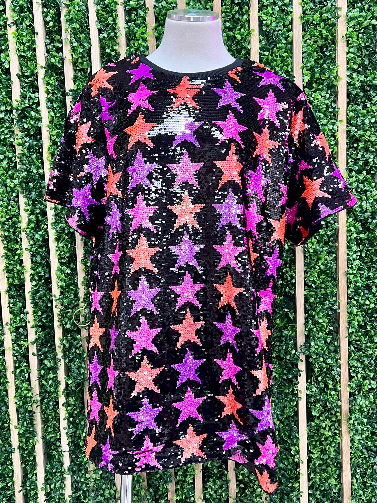 Multicolor Star Sequin Shirt Dres