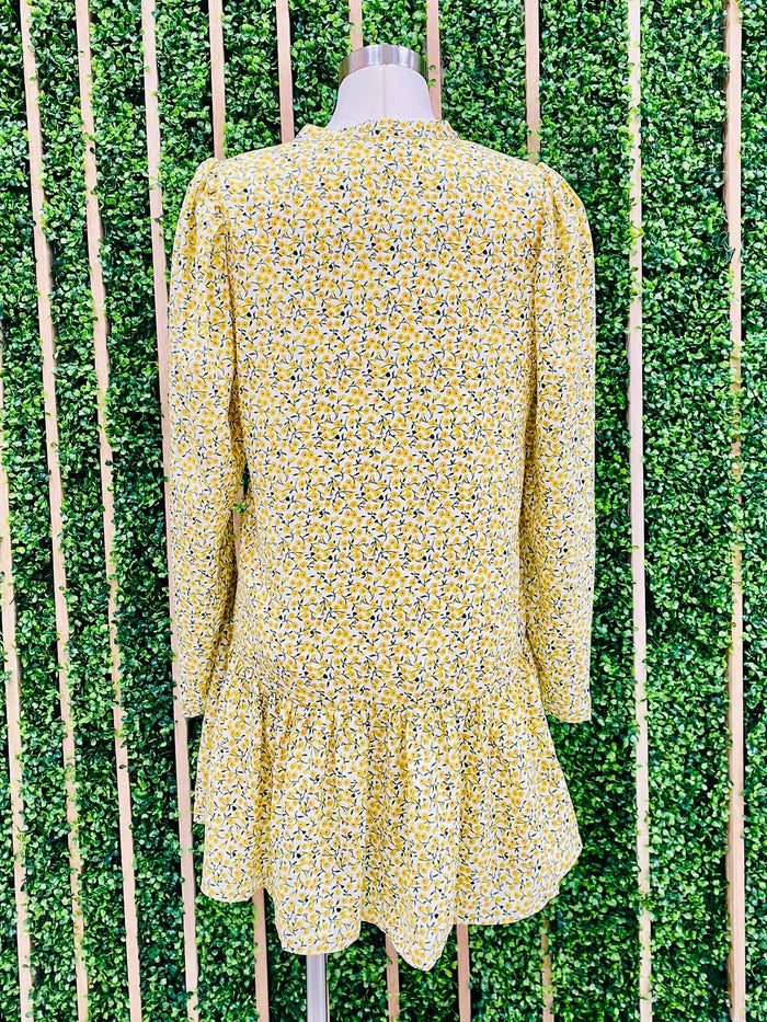 Citron Ditsy Floral Drop Waist Dress