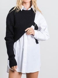 Black WHite Knit Overlay Blouse Dress