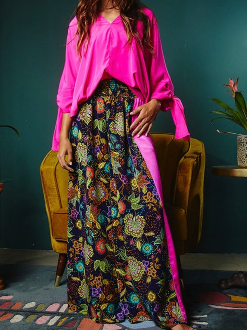 Navy Fuchsia Paisley Wide Leg Pant