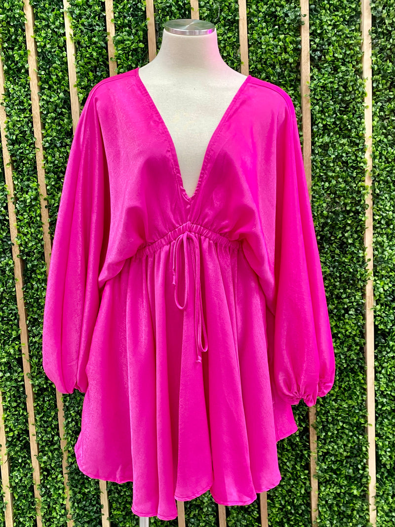 Fuchsia Dolman Sleeve Short  Dress