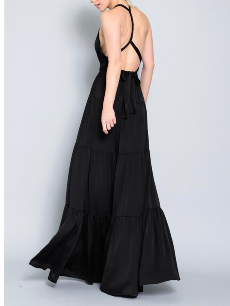 Black Tiered Halter Maxi Dress