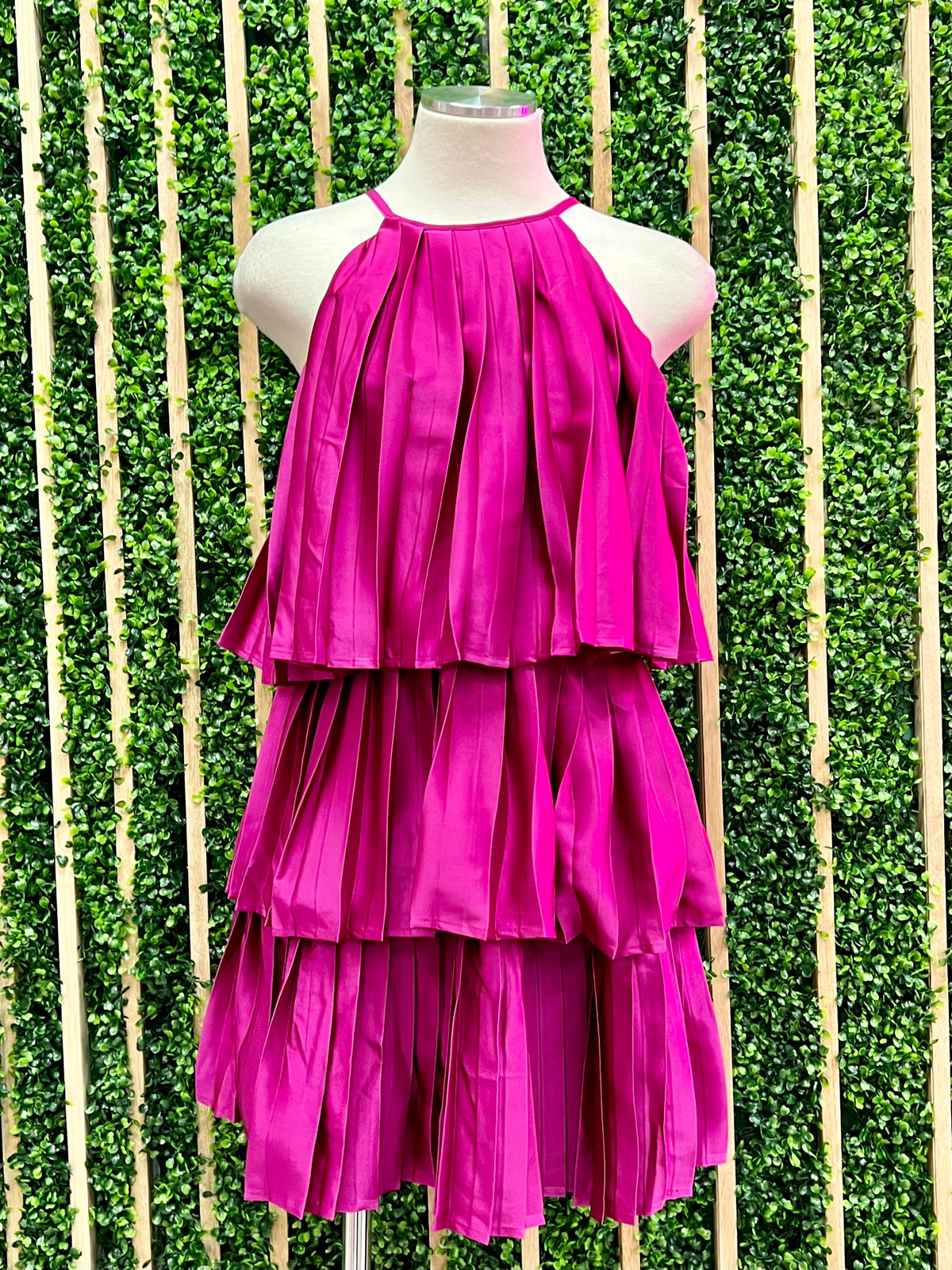 Magenta Pleated Short Dress