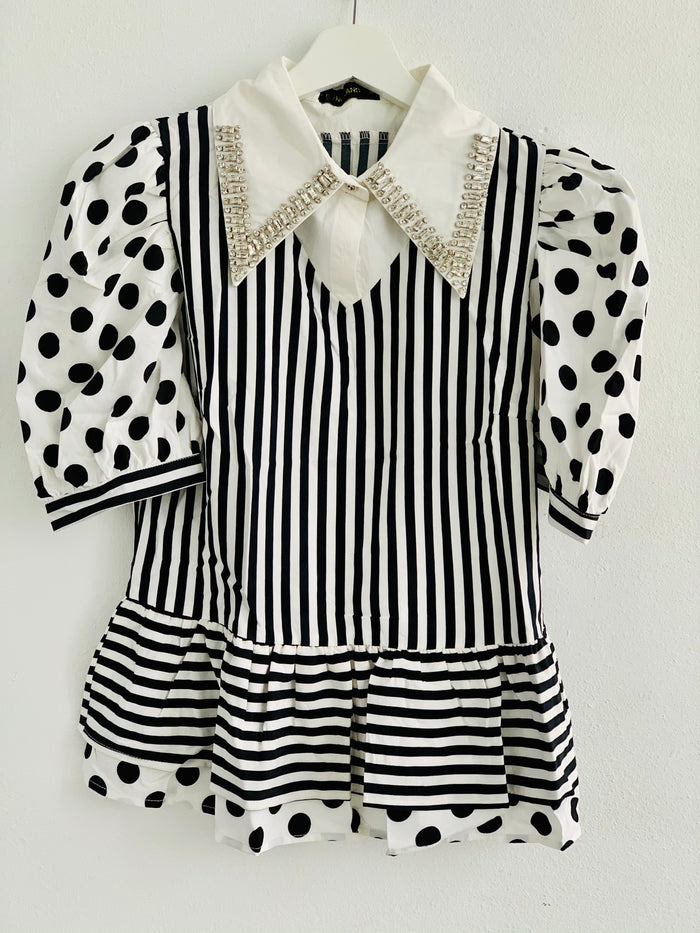 Polka Dot Stripes Tiered Top