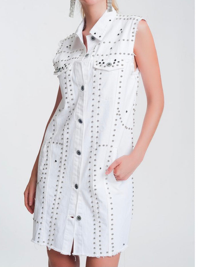 Studded Denim Vest Dress