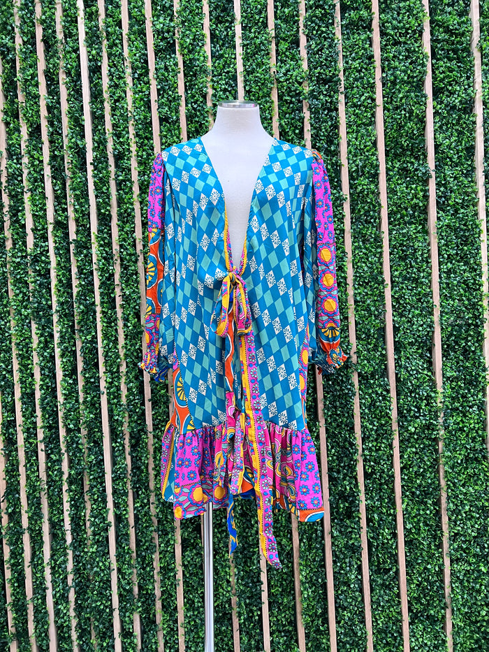 Bright Retro Wrap Dress