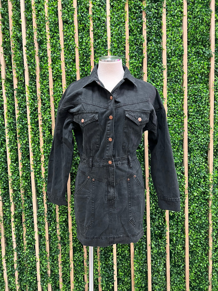 Black Washed Short Utility Dress