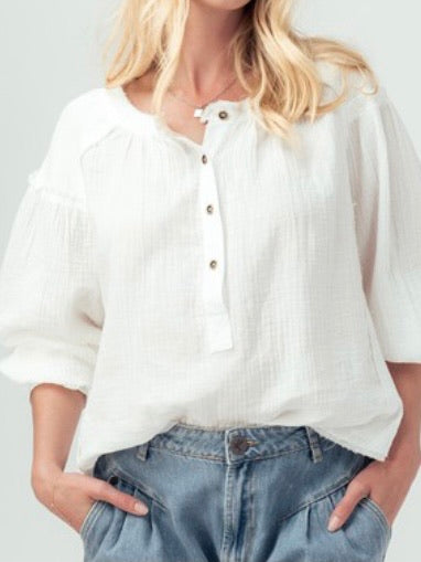 Gauze Balloon Sleeve Boho Top