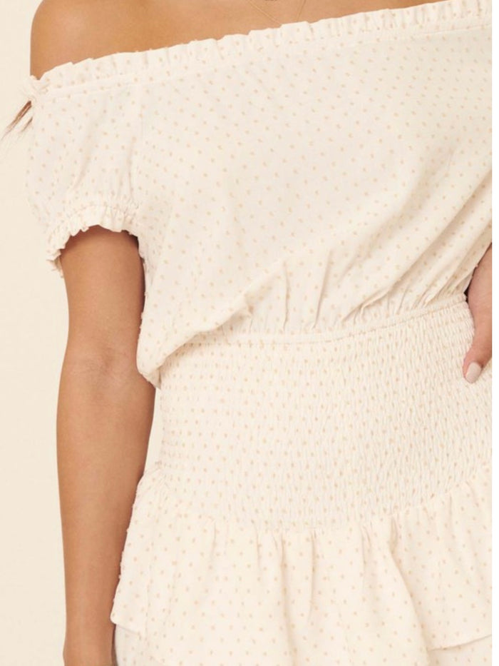 Cream Dots Off Shoulder Romper