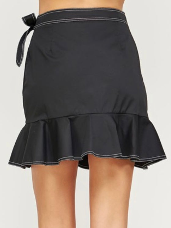 Black Stitch Detail Short Skirt