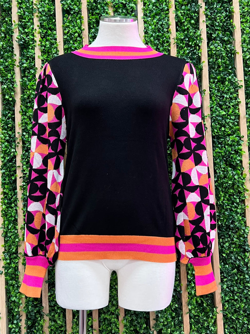 Black Pink Orange Geo Sweater