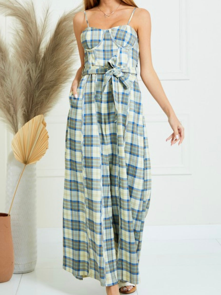 Plaid Strapless Bustier Jumpsuit