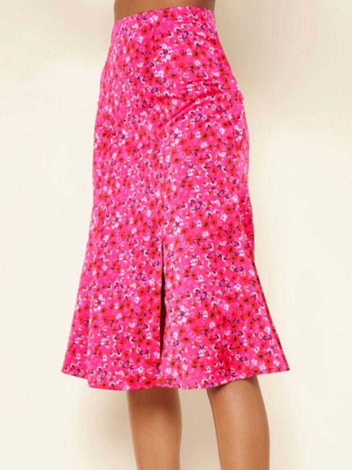 Pink Floral Midi Skirt