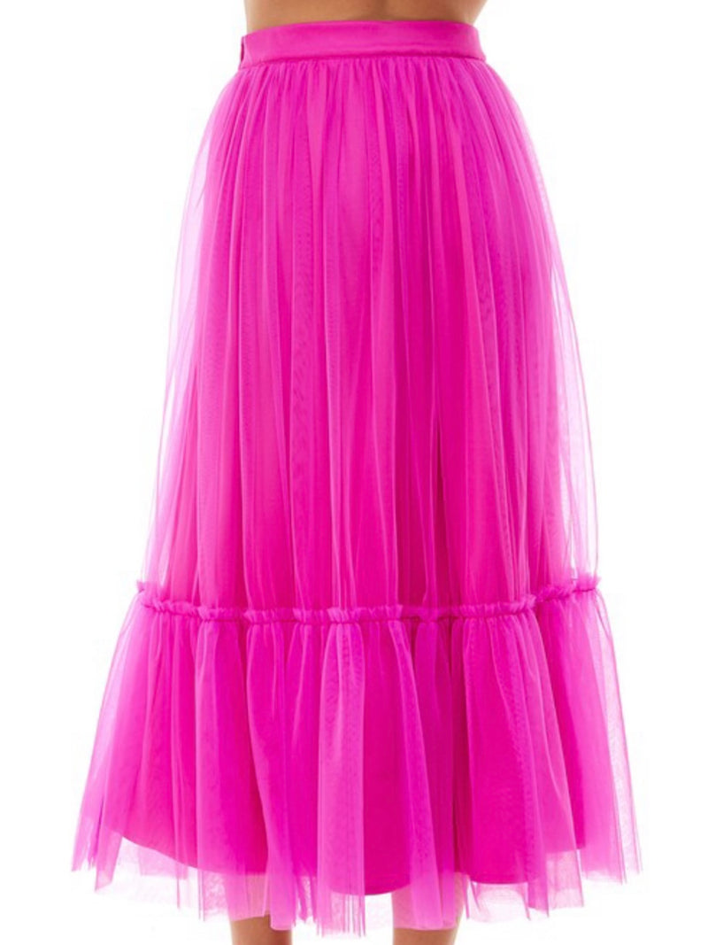 Magenta Tulle Midi Skirt