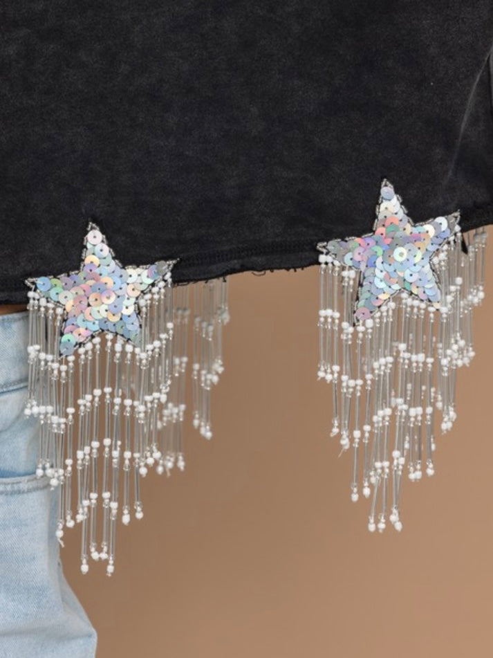 Sequin Star Patch Trim Top