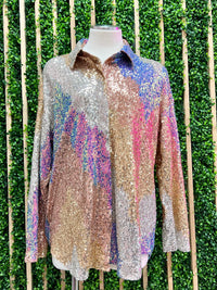Multi Sequin Button Down Blouse