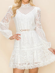 Delicate White Lace Long Sleeve Dress