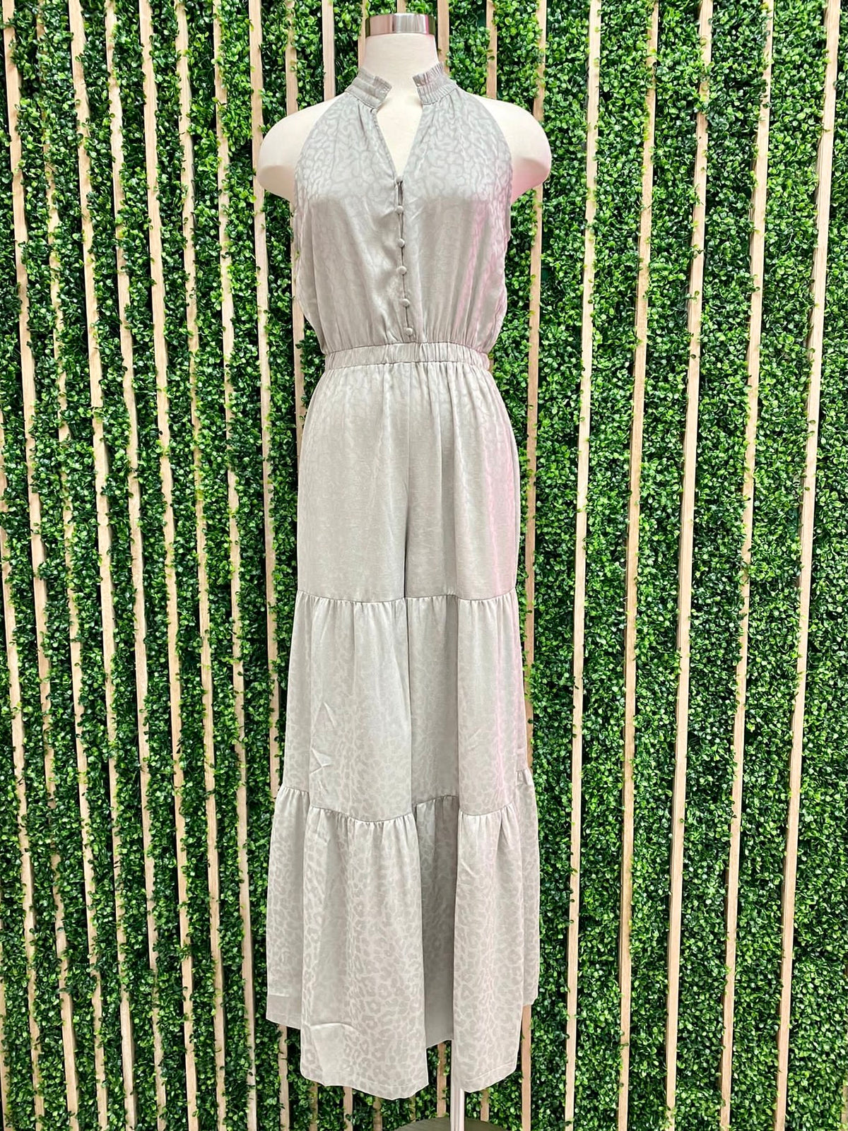 Sage Textured Tier Wide Leg Jumpsuit