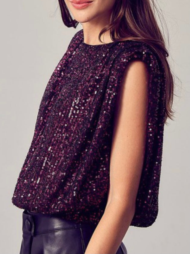 Sequin Muscle Sleeve Blouse