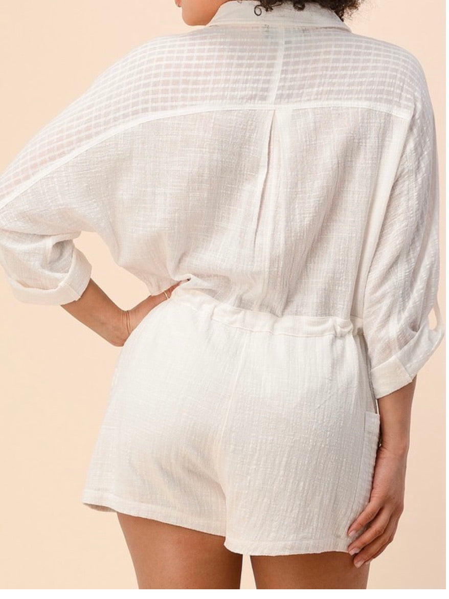 Textured Button Down Gauze Romper