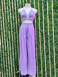 Lilac Satin 3  Piece Pant Set