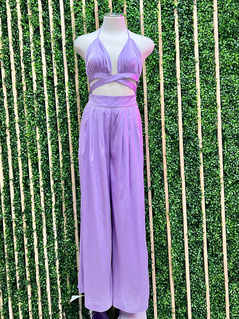 Lilac Satin 3  Piece Pant Set