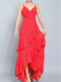 Red Print Tiered Maxi Dress