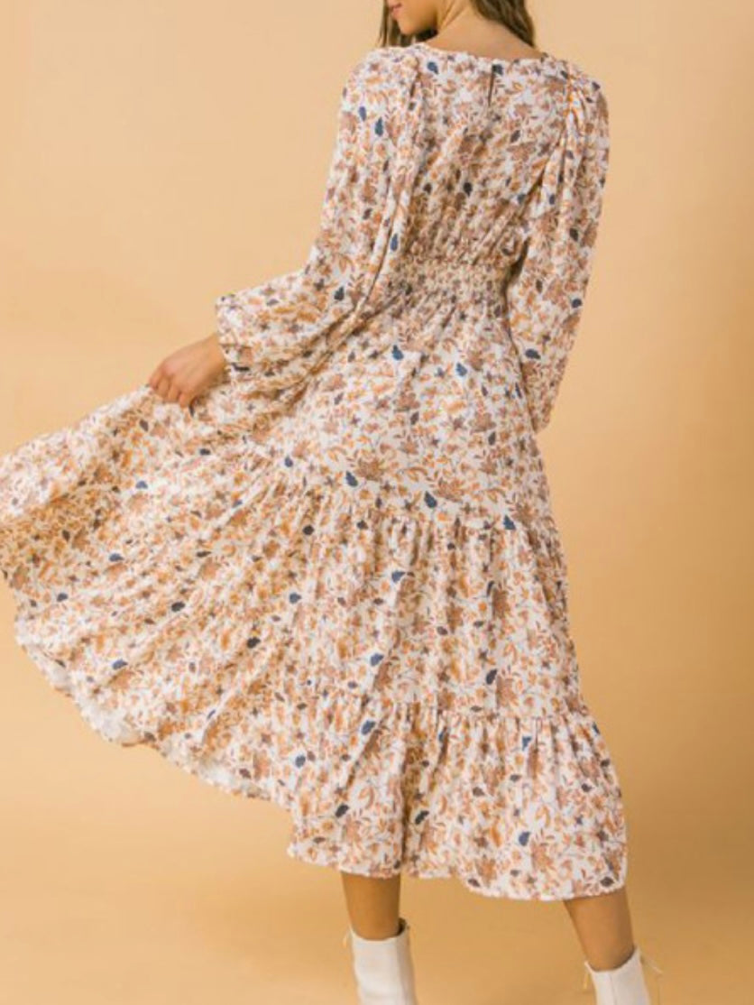 Ivory Floral Midi Dress