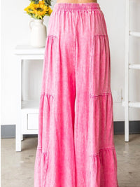 Acid Wash Tiered Wide Leg Pant