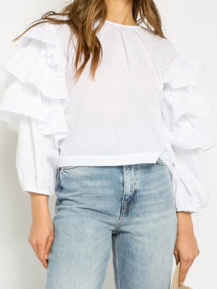 Ruffle Detail Puff Sleeve Top