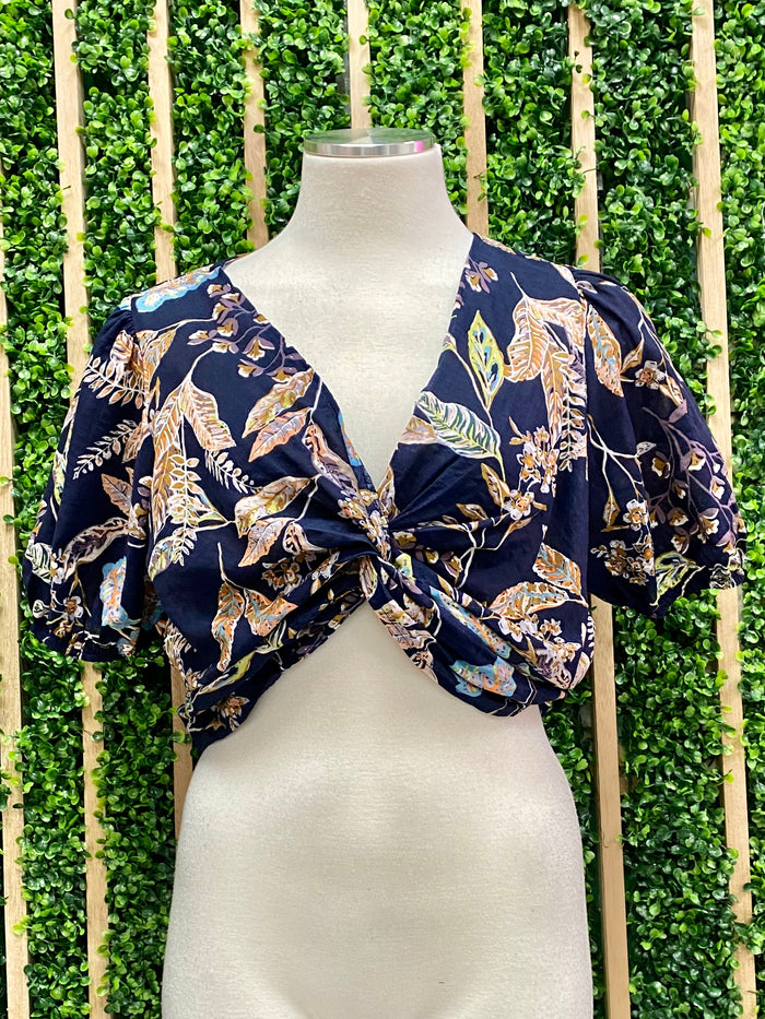Navy Floral Crop Top